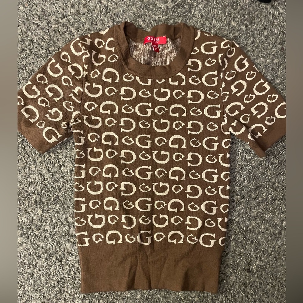 Guess Brown and Cream Patterned Knit Top